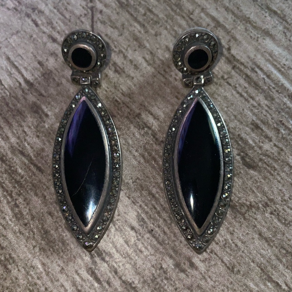 Vintage Sterling Silver Marcasite and Black Onyx earrings